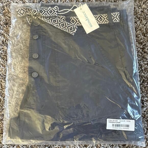 NWT Sundance Jolienne Twill Belted Joggers Pants Button Fly Charcoal Size 8 - Picture 2 of 3